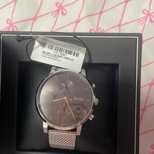Boss Silver Mesh Men's Watch with Dark Gray Dial
